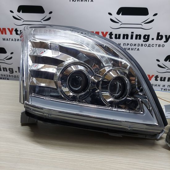 Передние фары Tube Light для Toyota Land Cruisre Prado 120 (03-09) динамические хромированные