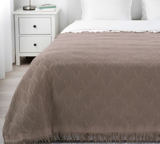 Покрывало вафельное Кофе 150х200 с кистями