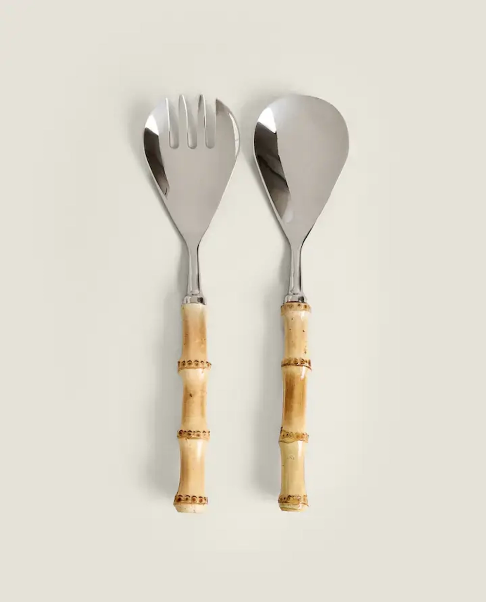 ZARA HOME НАБОР ДЛЯ ПОДАЧИ САЛАТА С БАМБУКОВОЙ РУЧКОЙ (НАБОР ИЗ 2 ПРЕДМЕТОВ), КОРИЧНЕВЫЙ