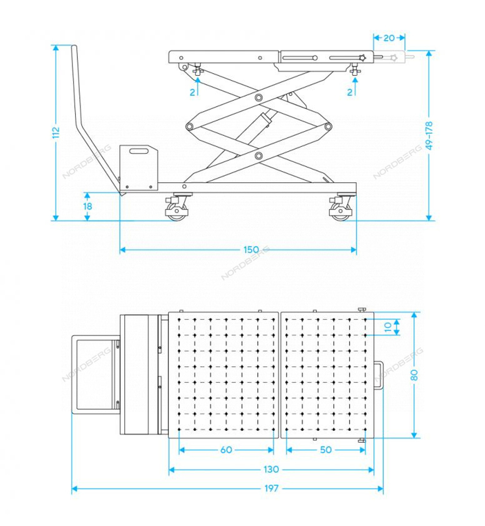 Стол подъемный электрогидравлический для АКБ электромобиля, 1000 кг NORDBERG N3T1000H