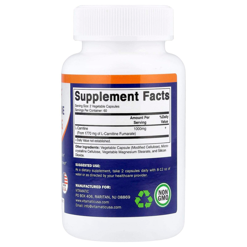 Vitamatic, L-карнитин, 120 растительных капсул (500 мг в 1 капсуле)