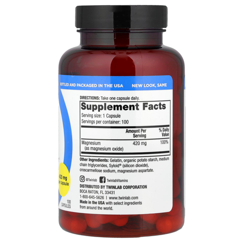 Twinlab, Магний в капсулах, 420 мг, 100 капсул