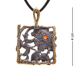 AM-3409 Подвеска «Цветок Квадрат» (латунь, янтарь)