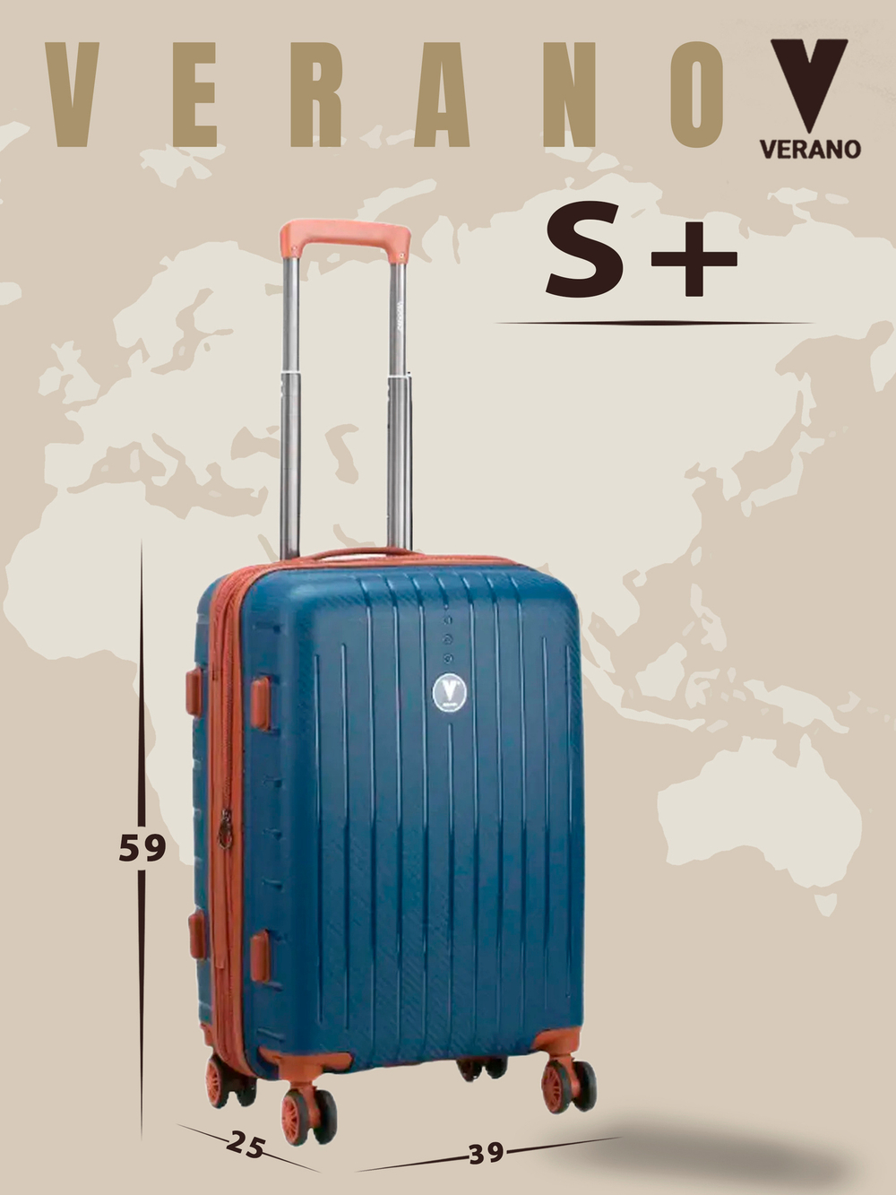 Чемодан мини "Verano" из полипропилена, съёмные колёса