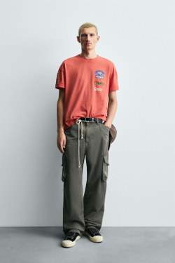 ZARA ФУТБОЛКА С ПРИНТОМ, КРАСНЫЙ