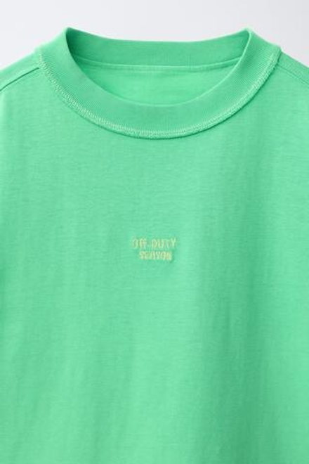ZARA ФУТБОЛКА HEAVY WEIGHT С ВЫШИВКОЙ, ЗЕЛЕНЫЙ