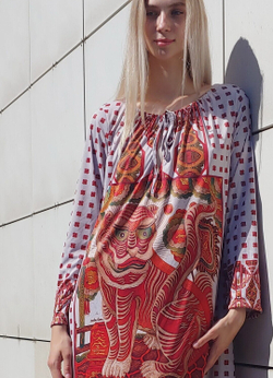 Платье "Красный Тигр", по мотивам живописи современного вьетнамского художника Ханг Тронг