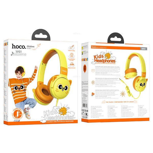 Проводные детские наушники Hoco W61 (sun yellow)