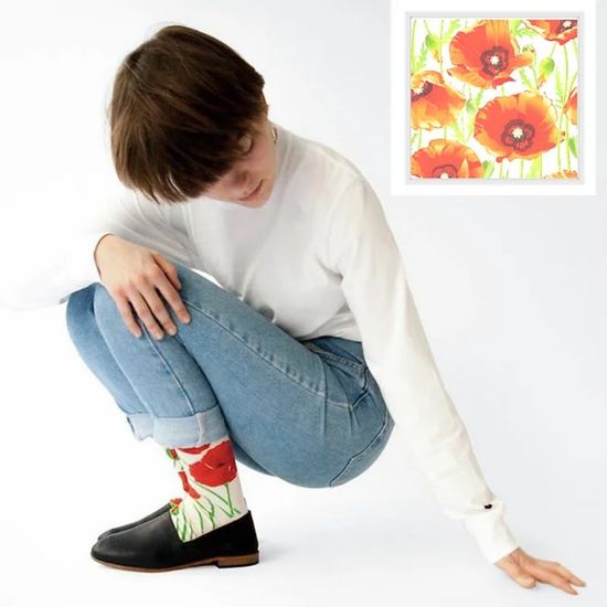 Носки "Красные маки" р-р 36-42 (белый)