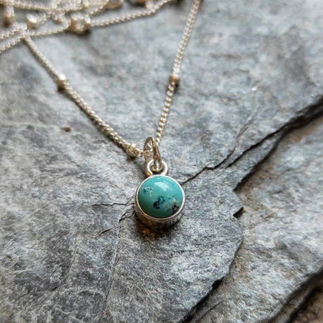 Подвеска КРУГ с цепочкой, серебро/бирюза