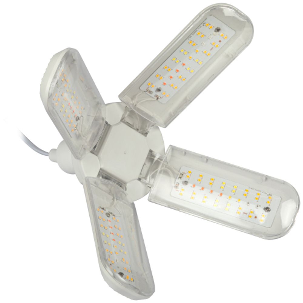 Фитолампа для растений светодиодная ЭРА FITO-36W-Rа90-E27-FOLD 4-х лепестковая полного спектра 36 Вт Е27 | Фитолампы Е27