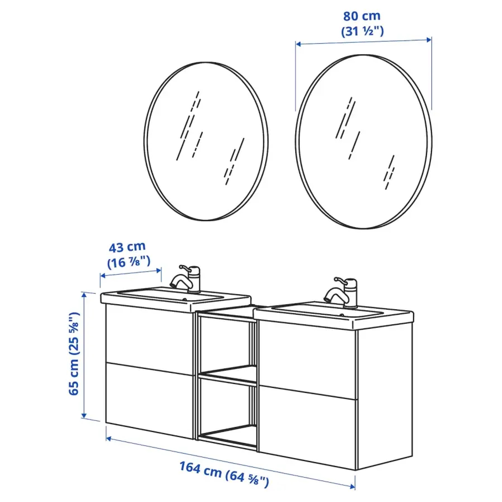 Комбинация для ванной - IKEA ENHET, 164х43х65 см, серый/антрацит, ЭНХЕТ ИКЕА