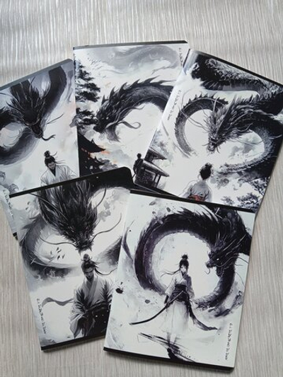 Тетрадь 48 листа А5+. "Дракон и Самурай", общая, клетка. Формат А5+ (163*203 мм). Арт.120042. С полями. Комплект 5 шт.