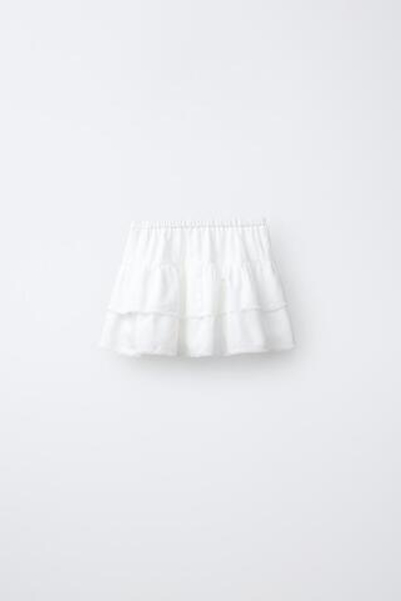 ZARA ЮБКА С ВОЛАНАМИ И ОТДЕЛКОЙ, БЕЛЫЙ