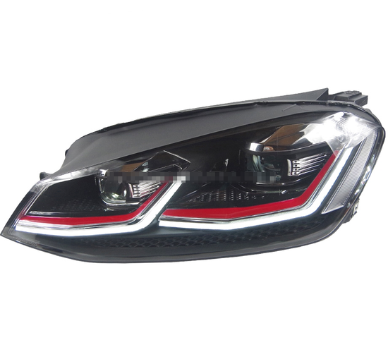 Передние фары Гольф 7 V12 type GTI Red line [Комплект Л+П; яркие ходовые огни; биксеноновая линза HELLA 5R; электрокорректор; динамичный поворотник]
