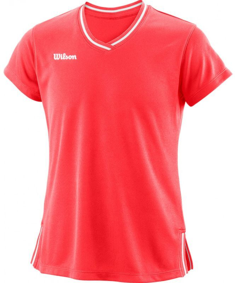 Футболка для девочки теннисная Wilson Team II V-Neck G - fiery coral
