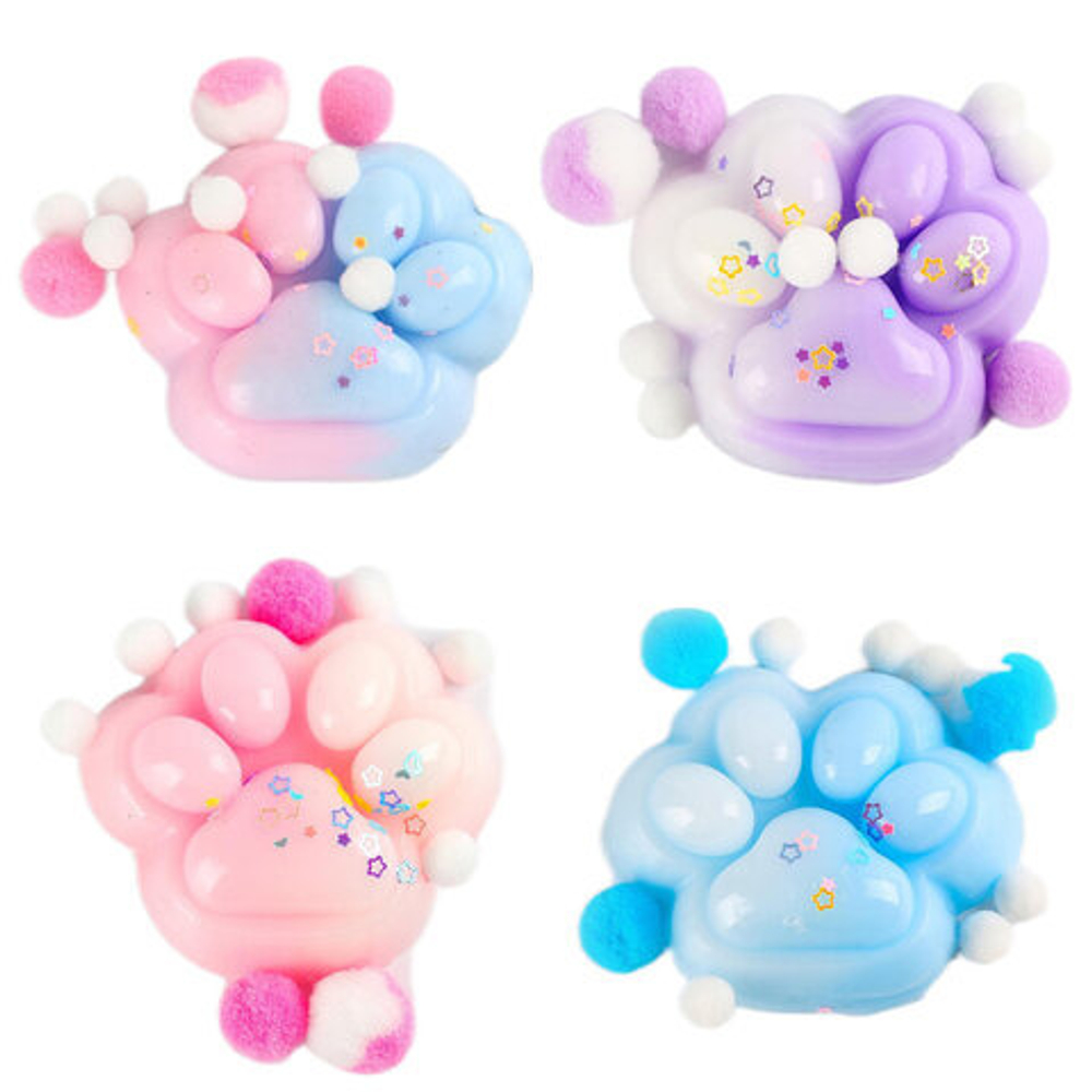 Игрушка-антистресс "ЦВЕТНАЯ КОШАЧЬЯ ЛАПКА С ПОМПОНАМИ", 7*6см, ассорти 4 вида, JOLLY JOT, 665770