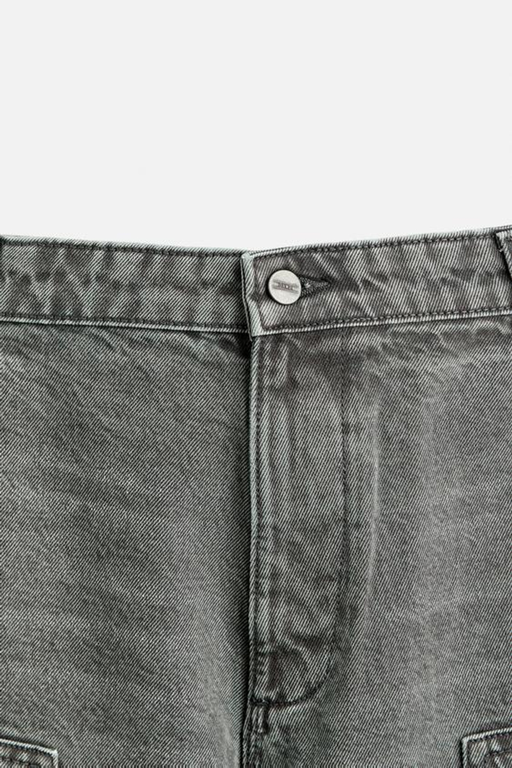 ZARA БРЮКИ КАРГО ОВЕРСАЙЗ ИЗ СТИРАННОГО ДЕНИМА С КАРМАНОМ, МЯГКИЙ СЕРЫЙ