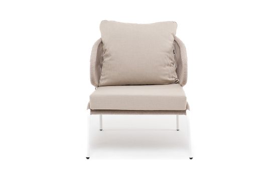 "Милан" кресло плетеное из роупа, каркас алюминий белый муар, роуп бежевый круглый, ткань бежевая 035