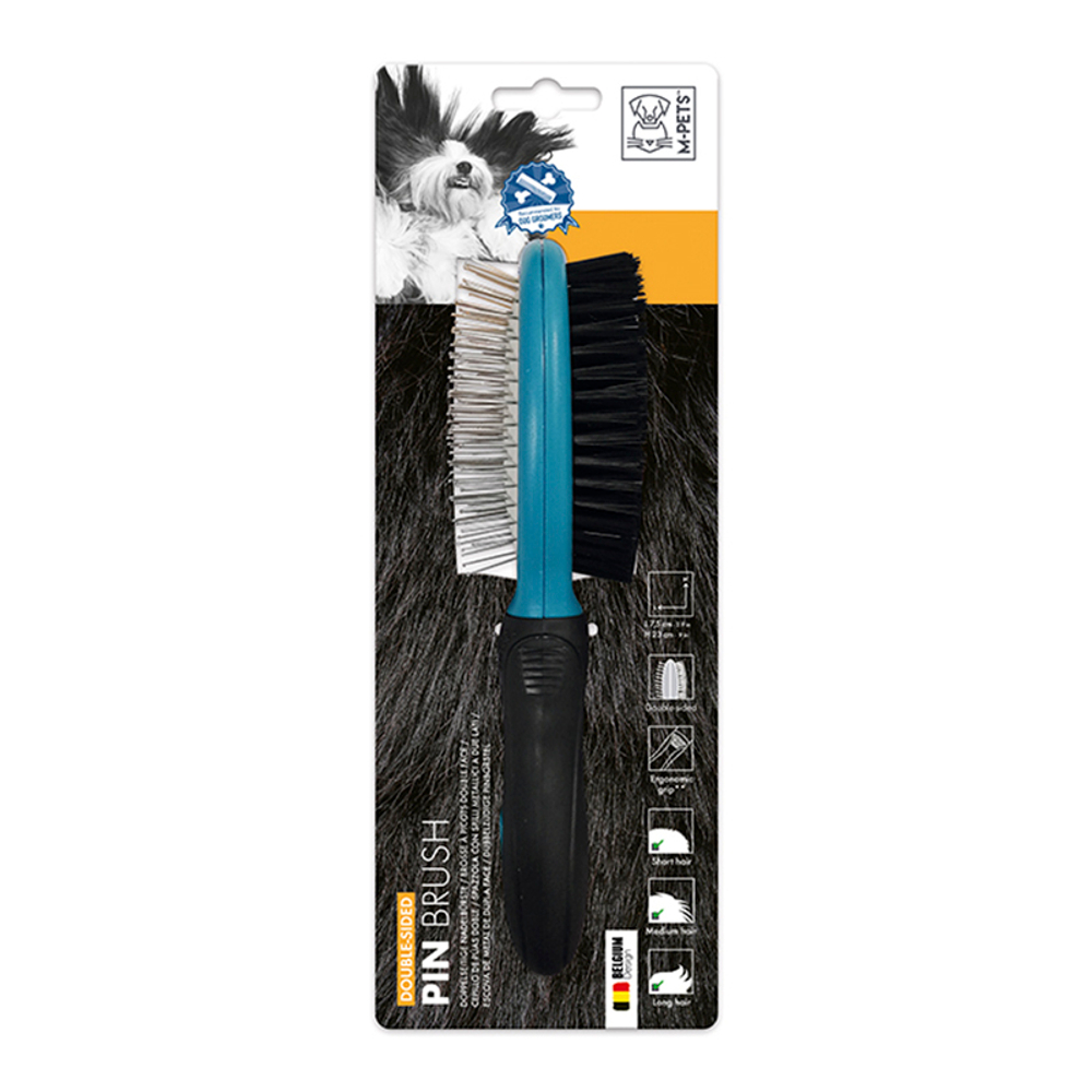 Двусторонняя массажная расческа M-PETS"Double-sided Pin Brush" щетина и зубья 7,5x23 см
