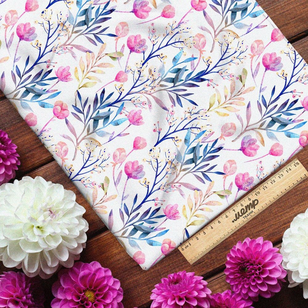 Ткань оксфорд 600 розовые цветы с листьями