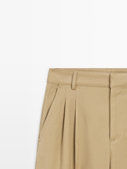 Massimo Dutti Брюки прямого кроя со складками, песочно-коричневый