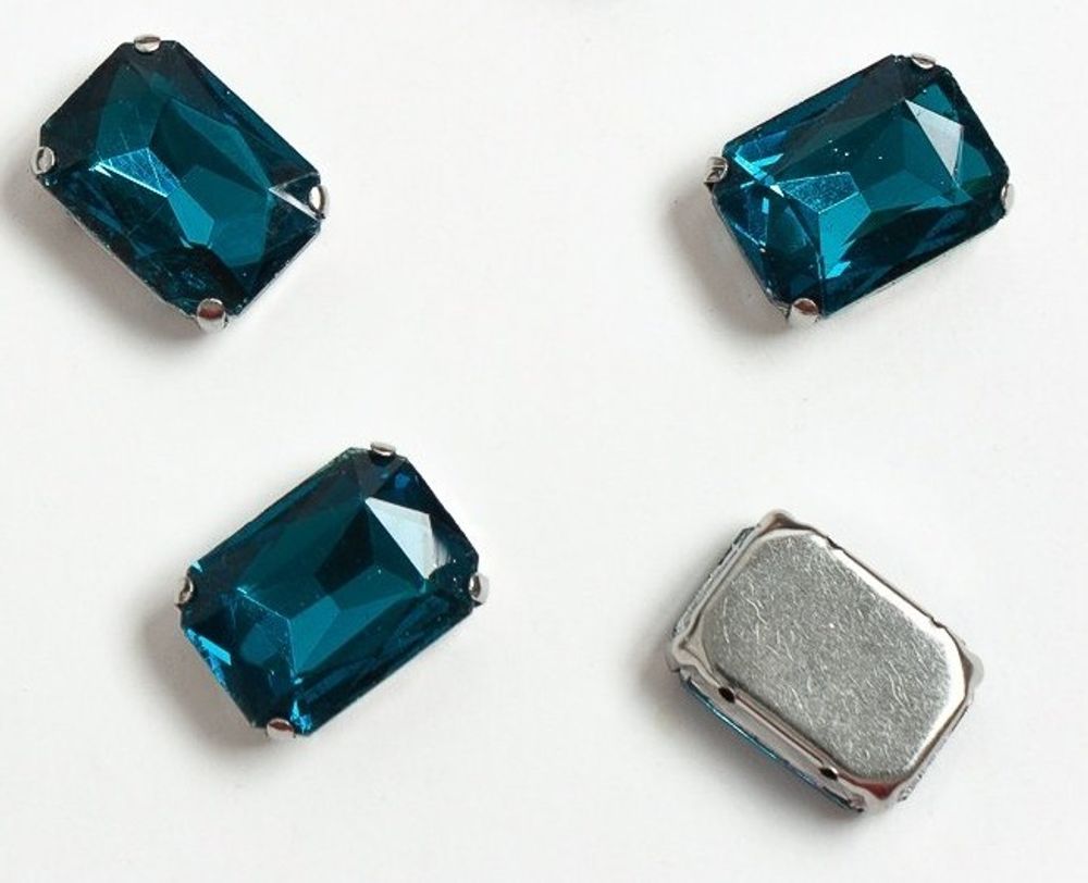 Стразы пришивные стекло в оправе "Прямоугольник", р. 18х13 мм, темно-бирюзовый