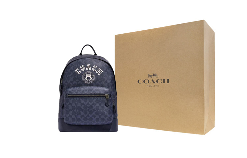 COACH West Artificial Leather Backpack Large Men"s Denim Blue & Chalk White