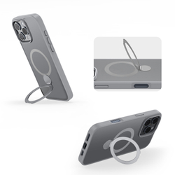 Прозрачный матовый чехол с серыми рамками и с поддержкой MagSafe от Dux Ducis для iPhone 16 Pro, серия Yind Series Case (версия с магнитной откидной подставкой)