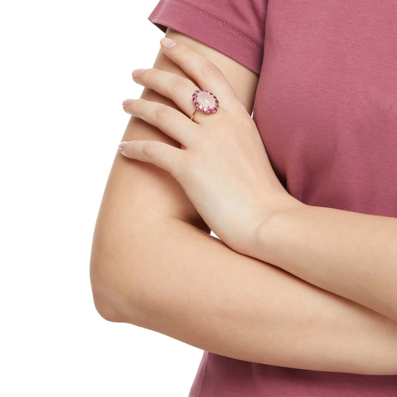Кольцо Овальный Розовый Кварц