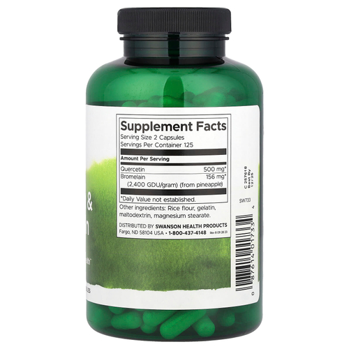 Swanson, Кверцетин и бромелаин, здоровье дыхательной системы, 250 капсул