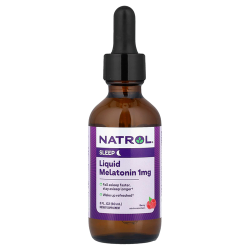 Natrol, Жидкий мелатонин, сон, натуральный ягодный вкус, 1 мг, 60 мл (2 жидк. унции)