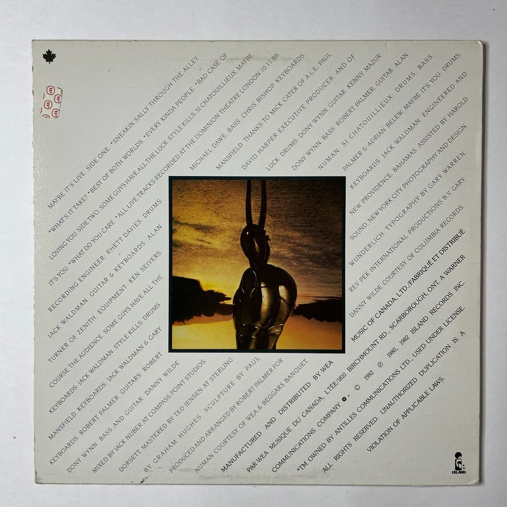 Винтажная виниловая пластинка LP Robert Palmer Maybe It's Live (Canada 1982)