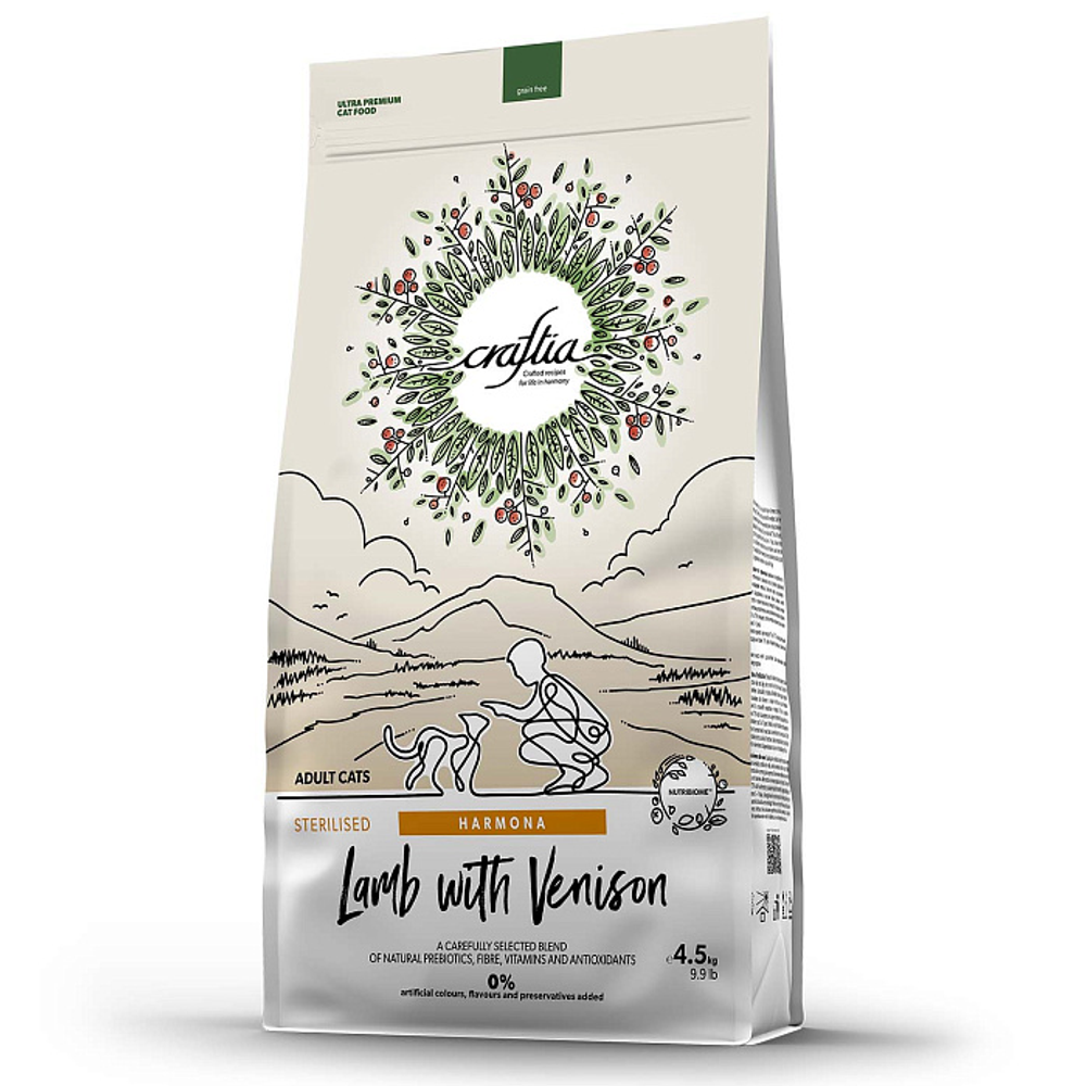 Сухой корм CRAFTIA HARMONA для стерилизованных кошек из ягненка с олениной 4,5 кг