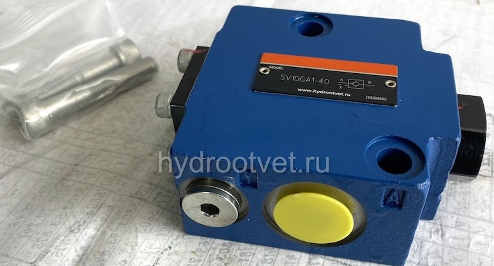 SV10GA1-40 - Гидрозамок Ду10, монтаж резьбовой, дренаж - P = нет, А = с предварительным открытием (стандартный вариант), давление открытия 1,5 бар