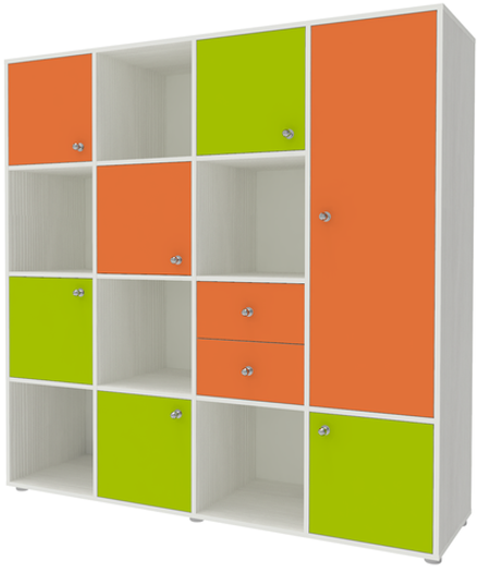 Стеллаж КарИВи Джери 2 Белое Дерево Лайм, Оранжевый