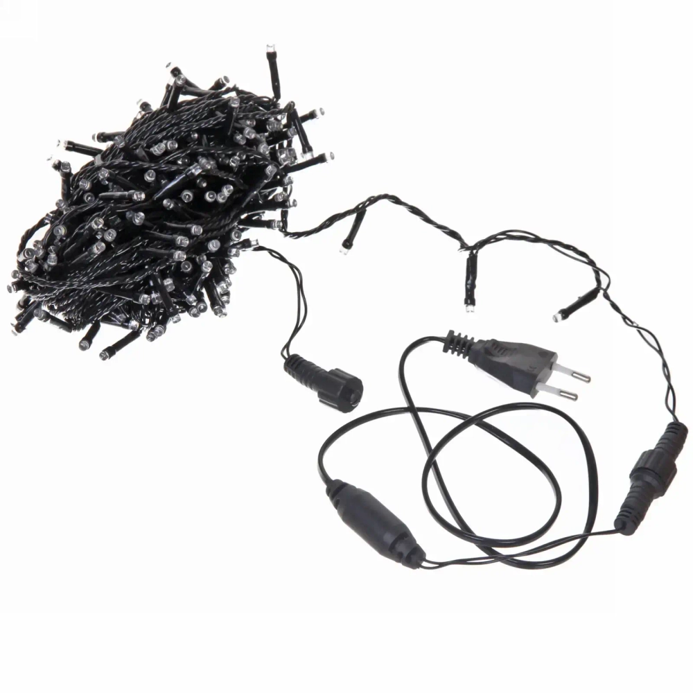 Гирлянда для улицы «Мерцание» 20м 240 ламп LED чёрный провод,1 реж.,IP-54, Теплый белый, белый мерцает (возможность соединения)