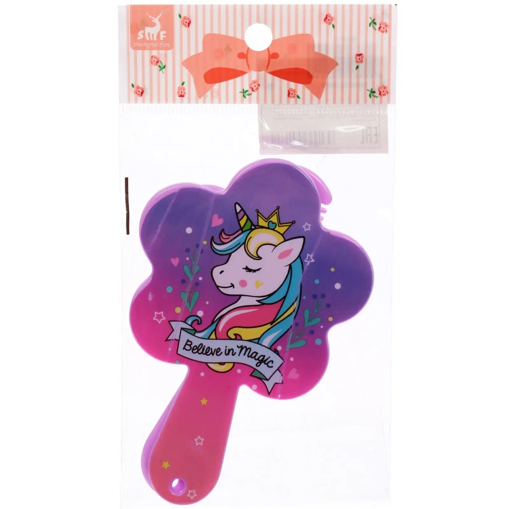 Расческа с зеркалом в наборе детские «МИМИШКИ», единорог, цвет розово-фиолетовый, 11см