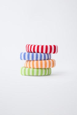 ZARA НАБОР ИЗ 4 РЕЗИНОК ДЛЯ ВОЛОС В ПОЛОСКУ, РАЗНОЦВЕТНЫЙ