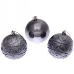 Новогодние шары 8 см (набор 3 шт) «Микс фактур», графит