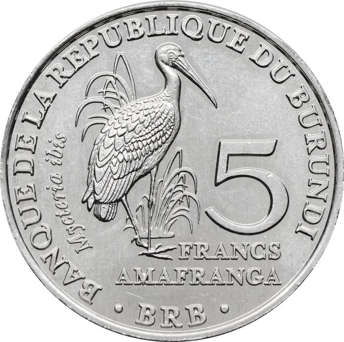 5 франков 2014 Бурунди «Африканский клювач»