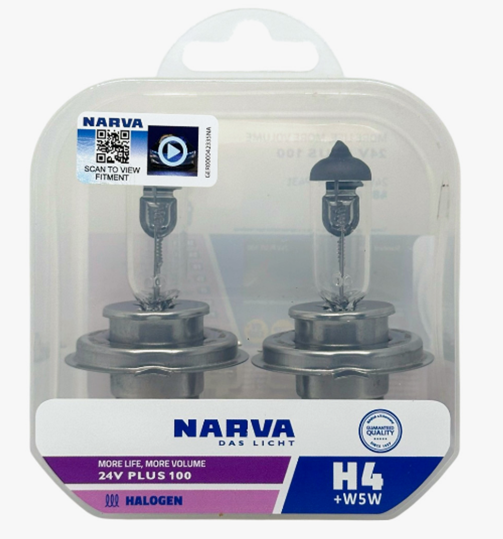 Автолампа H4 24V 75/70W P43t Narva MORE LIFE MORE VOLUME PLUS +100 (W5W) (кт2шт+2шт) 48874