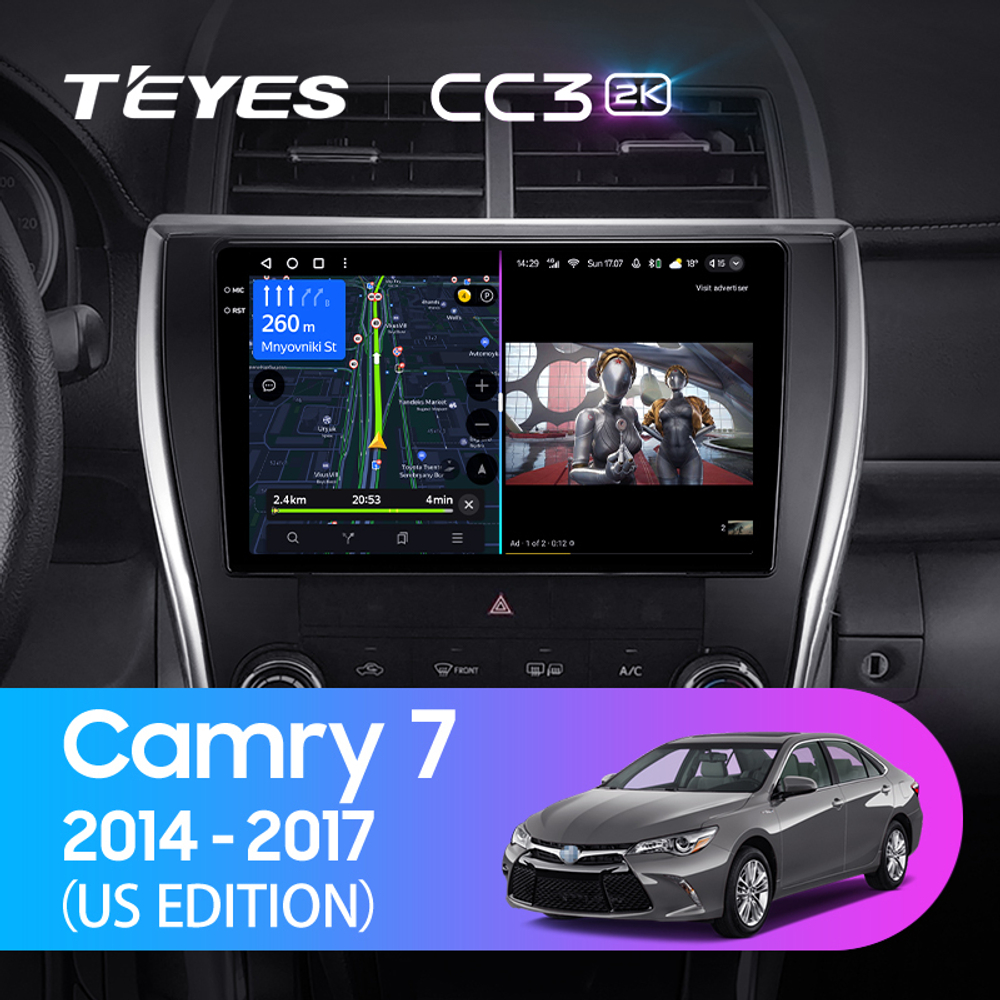 Teyes CC3 2K 10,2"для Toyota Camry 7 XV 50 55 2014-2017