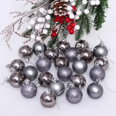 Новогодние шары 4 см (набор 24 шт) «Микс фактур», графит