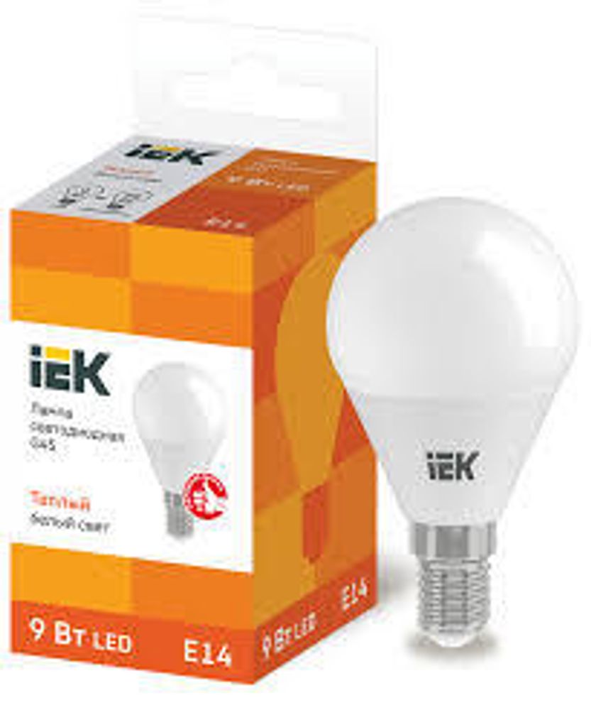 Лампочка светодиодная 9Вт Е14 IEK 3000К ШАРИК