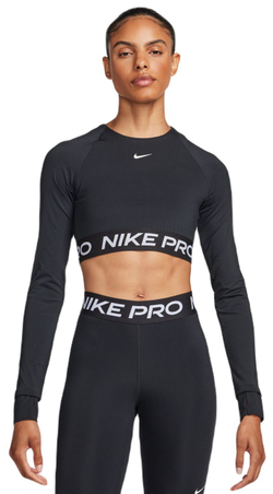 Женская теннисная футболка   Nike Pro 365 Dri-Fit Cropped Long-Sleeve Top - black/white