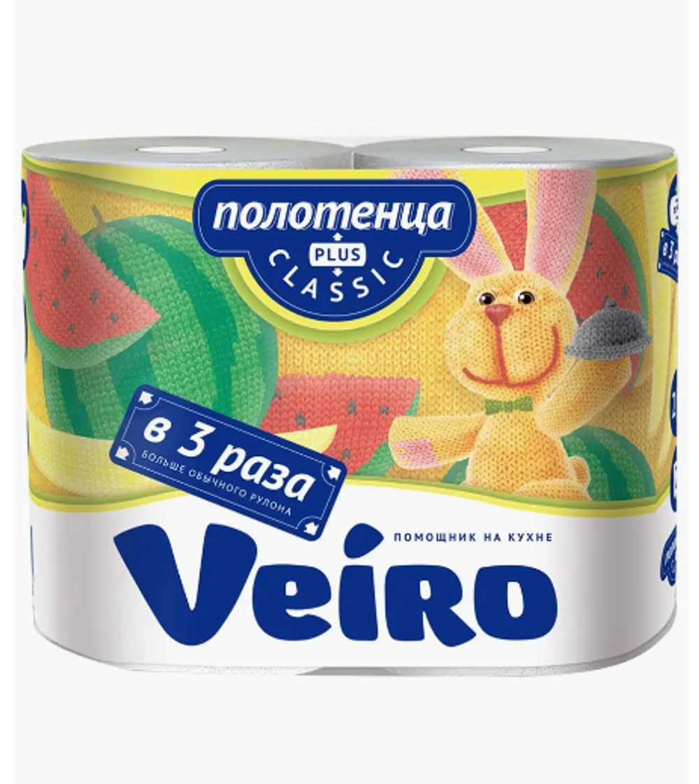 Полотенца бум.Veiro классик плюс(большой рулон)2рул.2-хсл.целлюлоза 27,5м 25*22см.110листов 3712