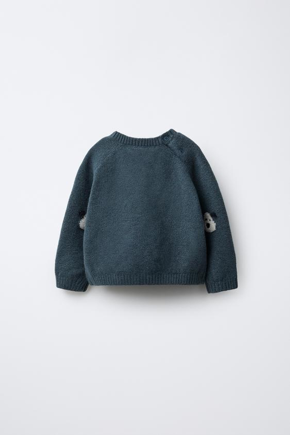 ZARA ВЯЗАНЫЙ ДЖЕМПЕР С ВЫШИТЫМИ СОБАЧКАМИ, ГЛУБОКИЙ СИНИЙ