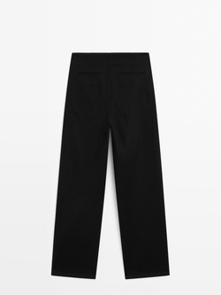 Massimo Dutti Брюки из хлопка с широкими штанинами без пояса, черный