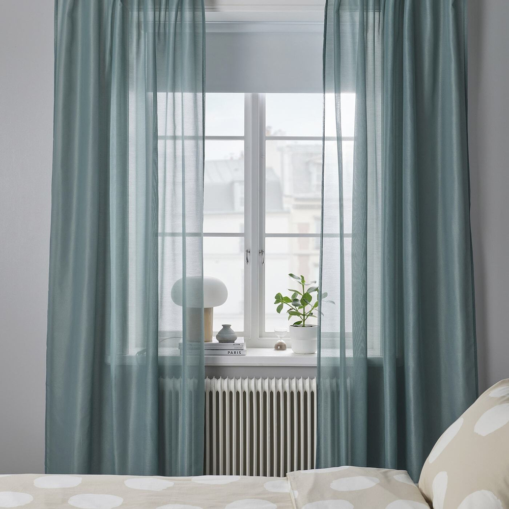 IKEA STENFRÖ  (ИКЕА СТЕНФРÖ)  -  Шторы, 2 шт, на ленте/бирюзовые, 145x300 см